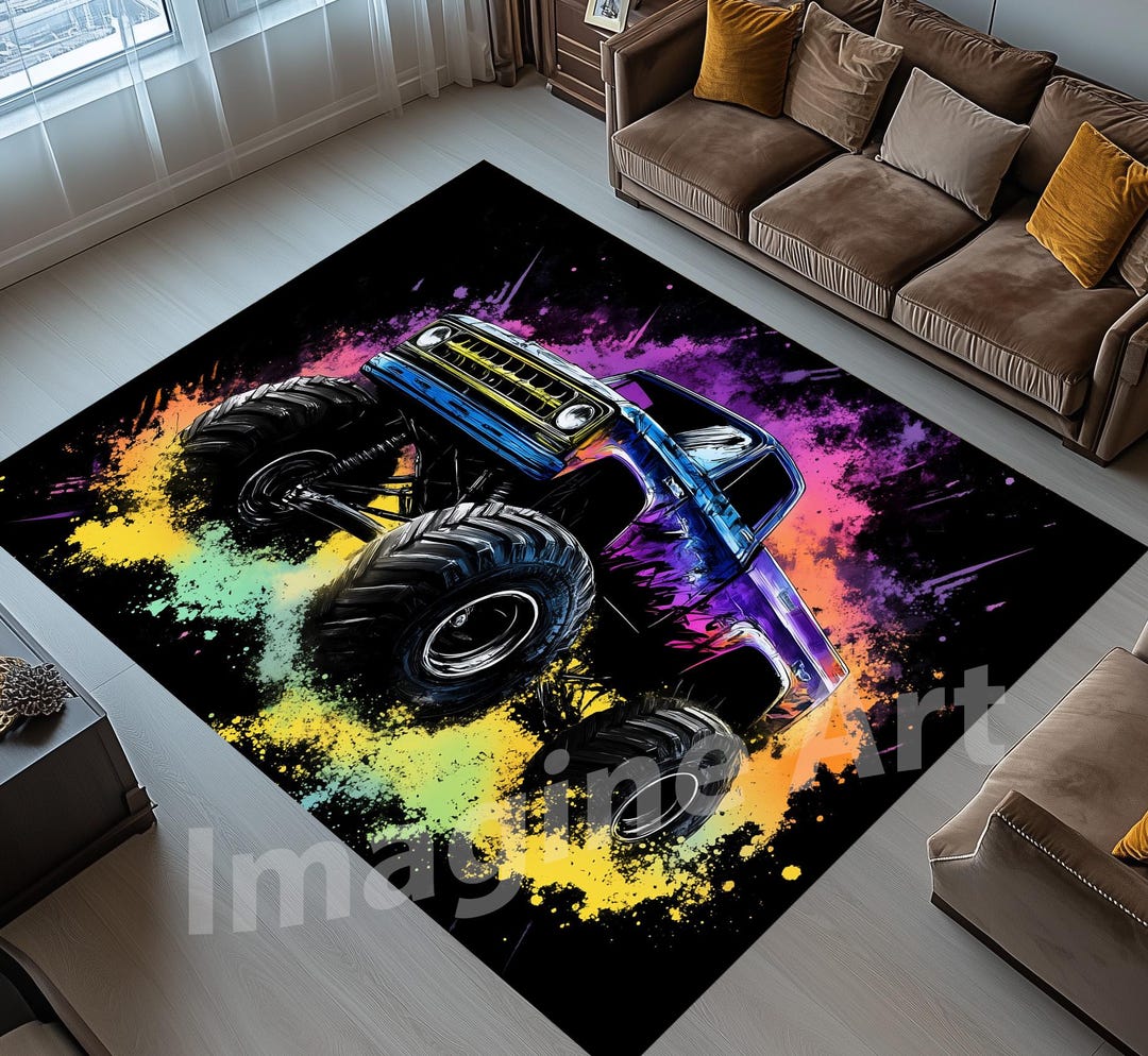 Monster Jam Rug Monster Truck Rug, Boys Room Rug, Kids Play Rug, Boy's Bedroom Rug ...