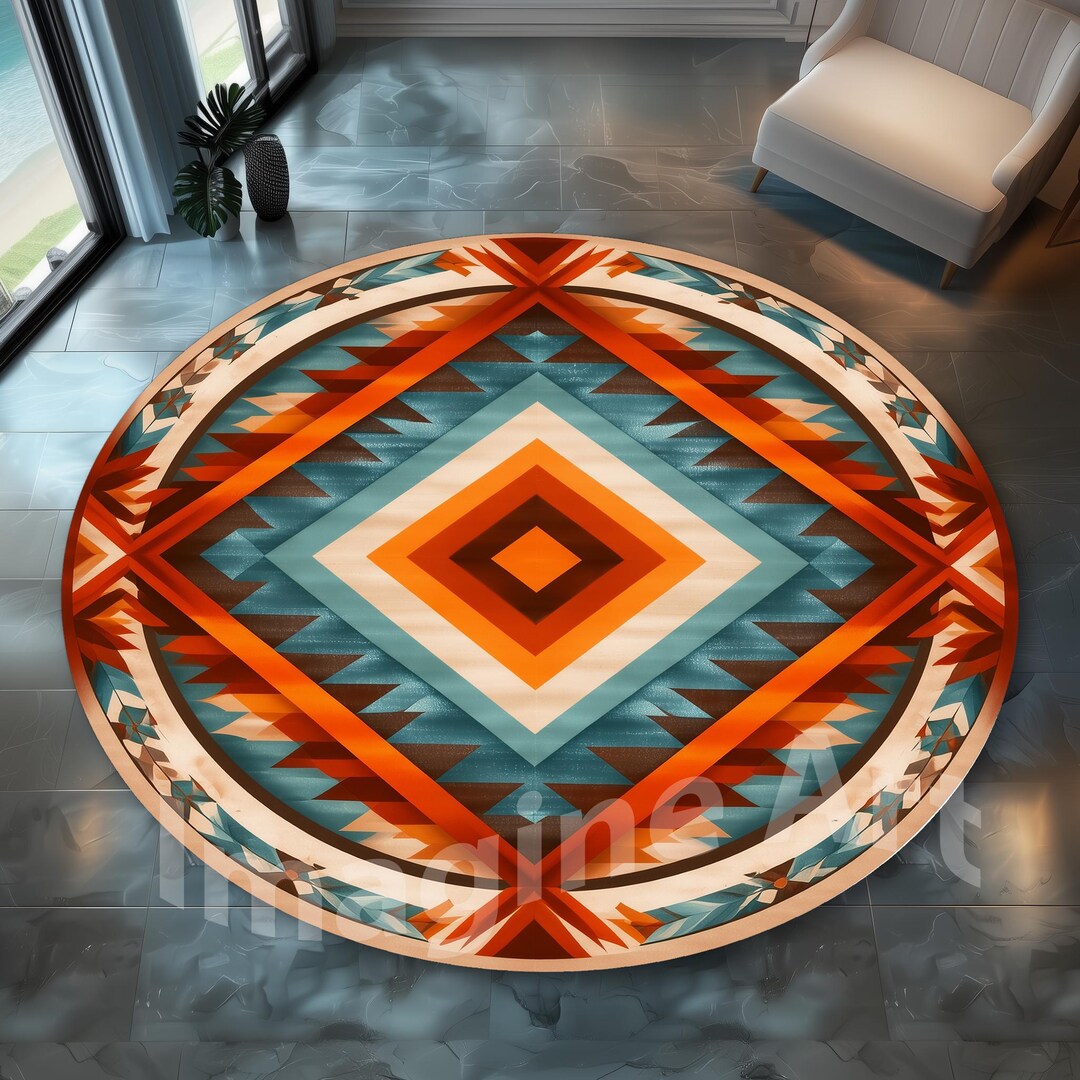 Southwestern Round Rug: Rustic, Earth Tone, Native Motifs, Aztec ...