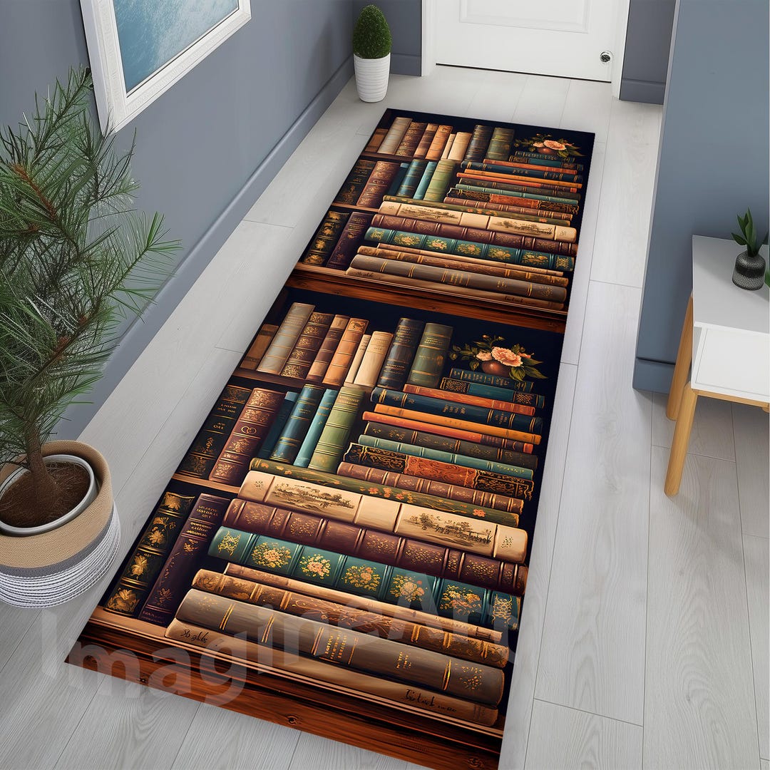 Retro Look Bookcase Runner, Books Runner, Floral Library Runner ...