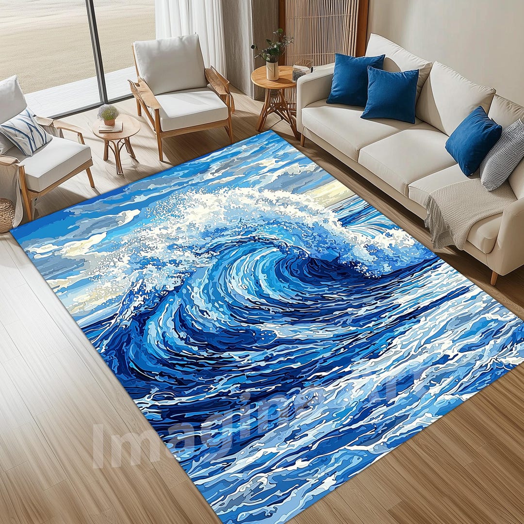 Painting Style Sea Wave Rug: Ocean Beach Decor - Etsy