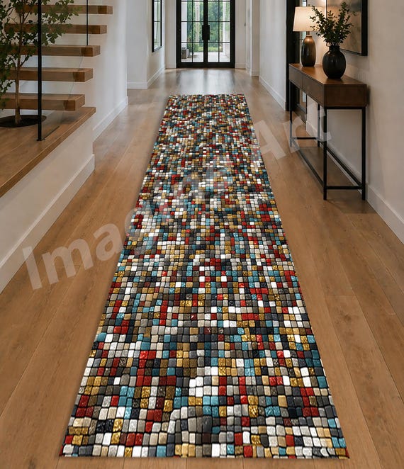 Boho Mosaik Teppich Läufer: Bunt, Modern, Abstrakt, Geometrisch Flur Dekor