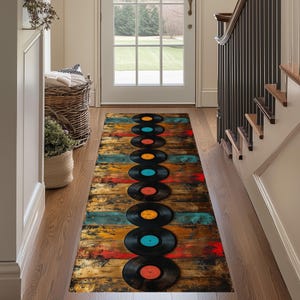 Vinyl Record Pattern Runner, Colorful Vinyl Records Runner, Abstract Record Runner, Musical Runner, Music Room Runner, Vinyl Record Area Rug