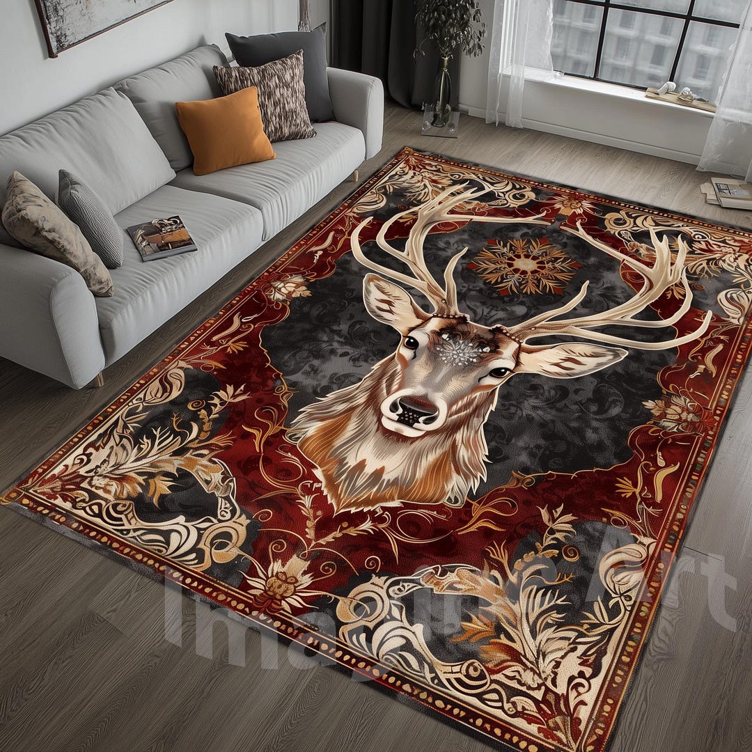 Rustic Deer Rug: Red Stag, Rustic Woodland, Wildlife Animal, Cabin ...