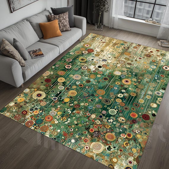 Gustav Klimt Style Flowers Rug: Colorful Klimt Meadow, Botanical Burst, Garden Abstract Velvet