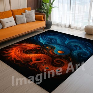 Chinese Dragon Yin and Yang Rug, Abstract Yin And Yang Rug, Yin Yang Zen Symbol Area Rug, Creative Yin Yang Rug, Life Balance Rug