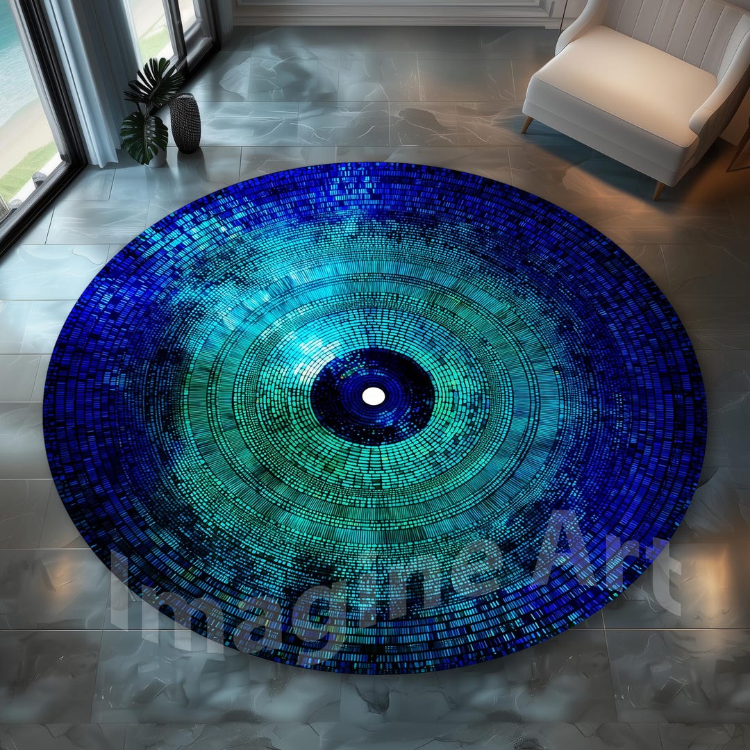 Vinyl Record Rug: Aqua Mosaic, Cyber Sapphire Disc Design - Etsy
