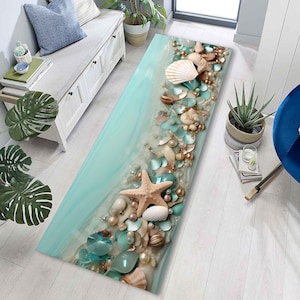Alfombra con arte de conchas marinas: decoración de playa costera
