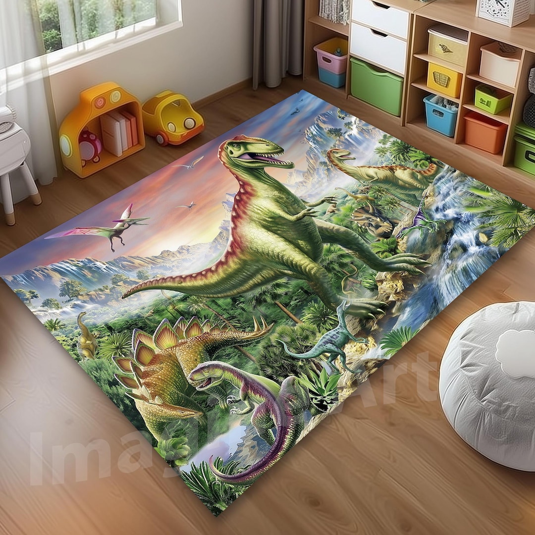 Dinosaurs Island Rug: Dino World Design, Kids Play Room Mat - Etsy
