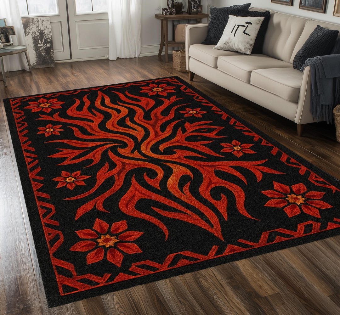 Tribal Flame Rug: Geometric Floral Lava Design - Etsy