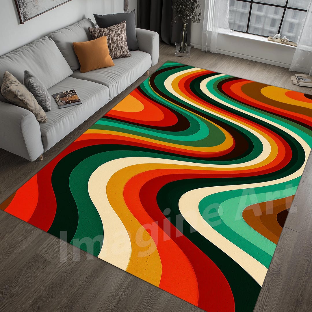 Trendy Rug Pattern Groovy Pattern Rug: Colorful Swirling Lines, 70s Retro Design - Etsy