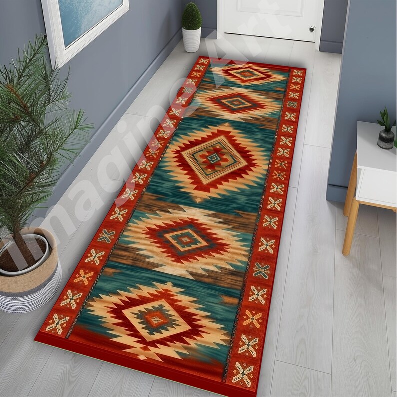 Country Style Runner Rug Rustic Southwestern Runner Rug: Earth Tone, Kilim Motifs Design, Ethnic ...