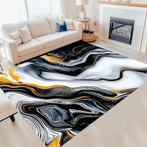 Tapis en marbre noir et blanc, Tapis noir à motifs marbrés, Tapis en marbre doré blanc, Tapis en marbre, Tapis à motifs marbrés, Tapis imprimé marbre