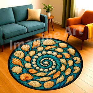 Tapis coquillage rond spirale, tapis corail perlé, tapis marin rond, tapis coquillage rond, tapis de plage rond, tapis de mer rond, tapis de mer rond transparent