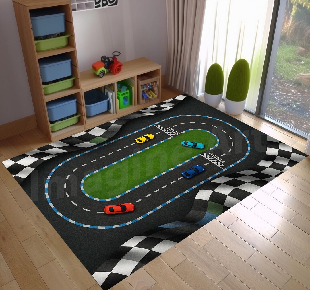 Car Racing Rug Kids Race Track Area Rug: Kids Car Racing Theme, Blue Green - Etsy