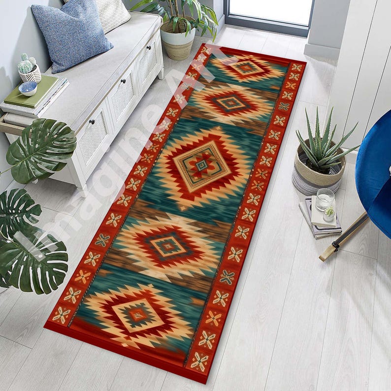 Country Style Runner Rug Rustic Southwestern Runner Rug: Earth Tone, Kilim Motifs Design, Ethnic ...