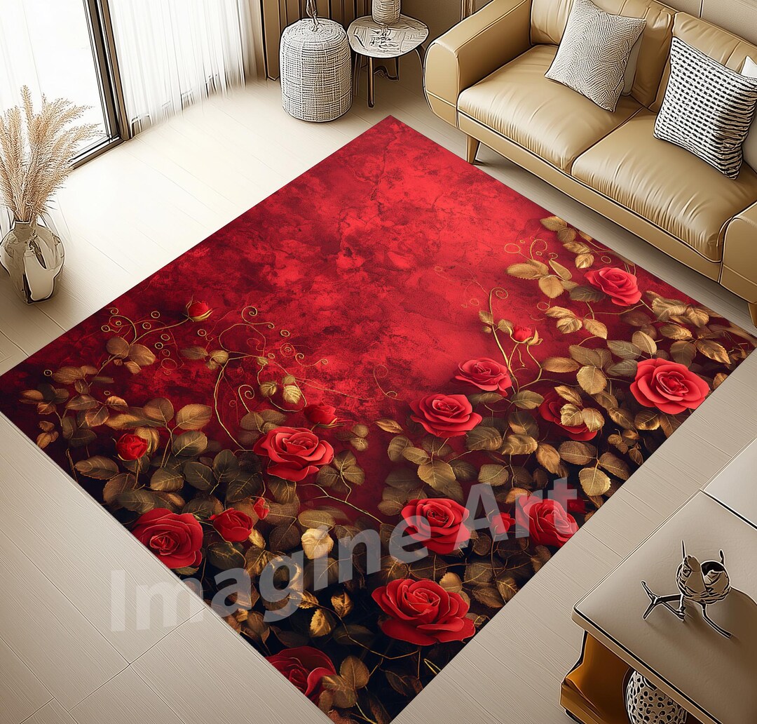 Red Or Roses Area Rugs Red Roses Area Rug, Rose Rug, Flowers Rug, Floral Rug, Floral Area Rug ...