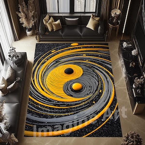 Abstract Yin And Yang Rug, Yin Yang Zen Symbol Area Rug, Creative Yin Yang Rug, Yin Yan Art Rug, Life Balance Rug, Orange Zen Symbol Rug