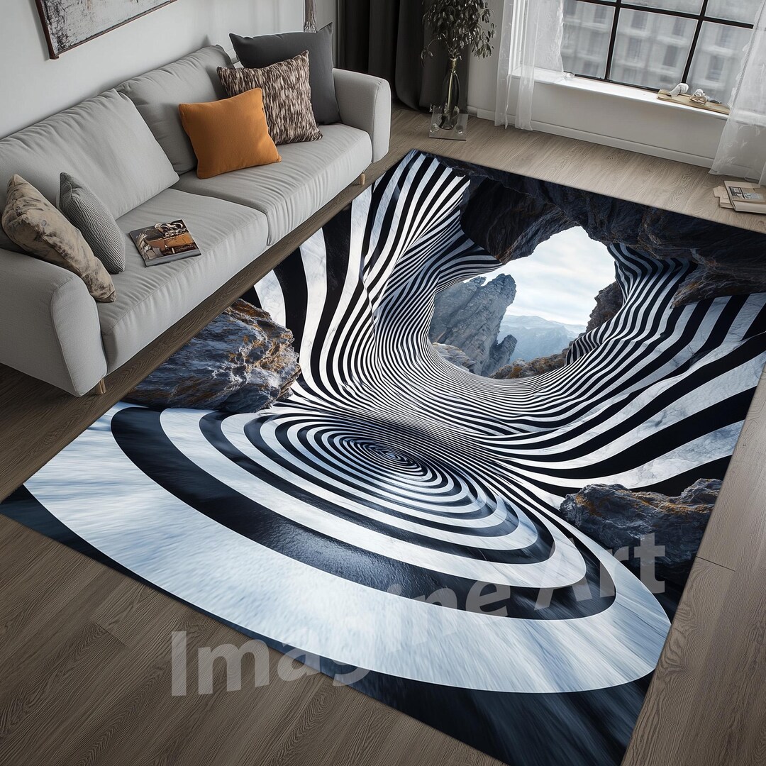 3D Swirl Rug: Black and White Optical Illusion, Velvet Low Pile - Etsy