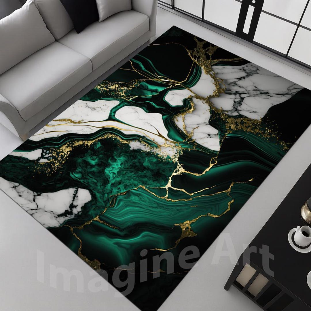 Emerald Green Marble Pattern Area Rug: Soft Velvet, Non-slip Cotton - Etsy