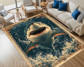 Shark Area Rug: Nautical Maritime Decor, Soft Velvet Pile