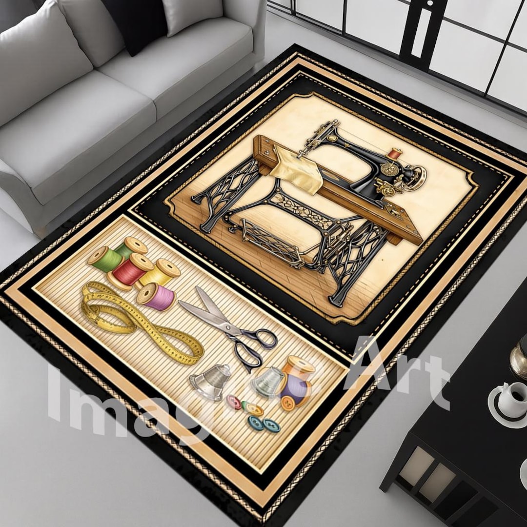 Sewing Machine Rug: Vintage Style, Retro, Sewing Materials Design - Etsy