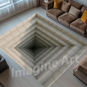 3D Look Rectangle Illusion Rug, 3D Look Area Rug, Fun Rug, Illusion Rug, 3D Well Rug, Illusion Area Rug, Optical Illusion Rug, 3D Stairs Rug