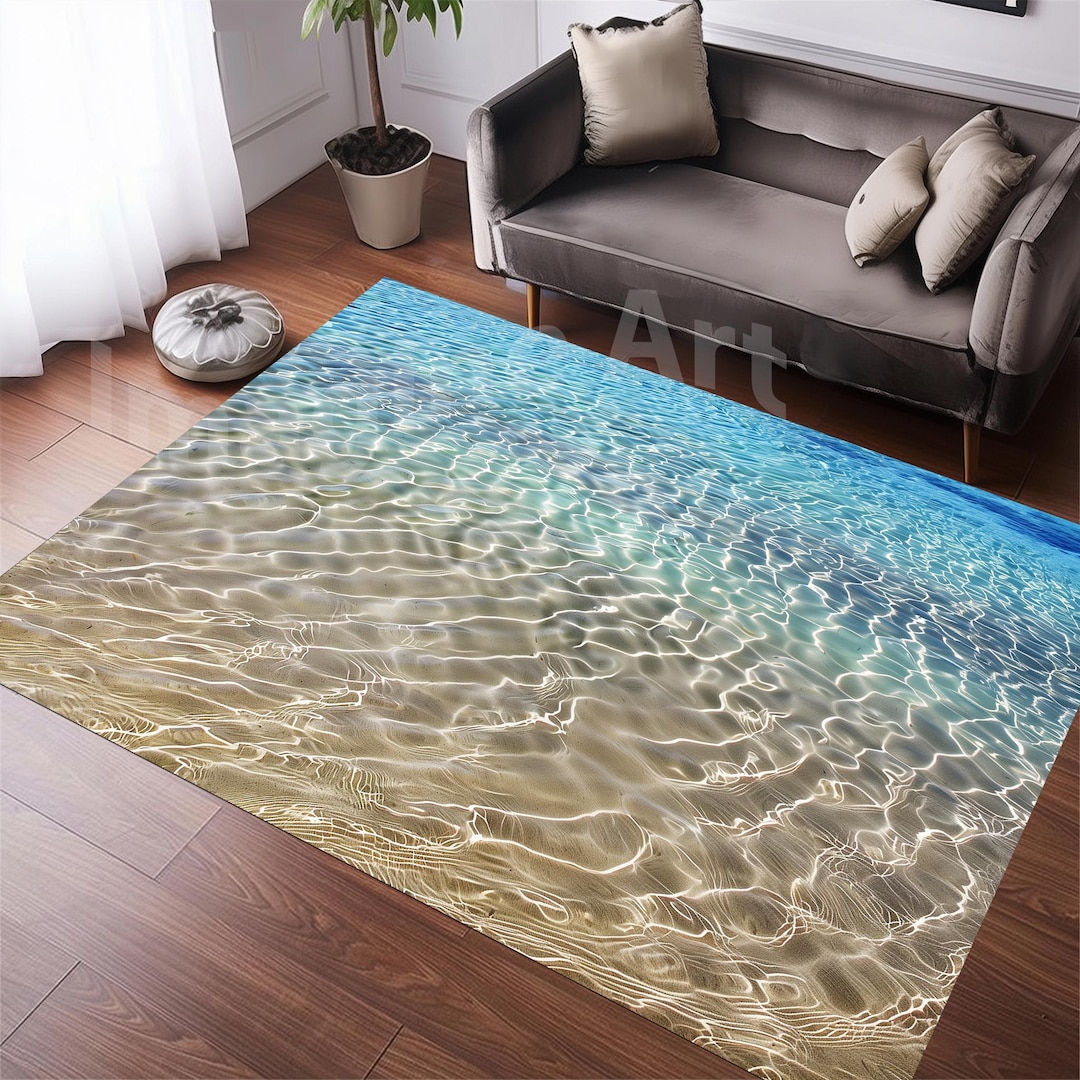 Clear Beach Waves Area Rug: Coastal Decor, Sea Sand, Soft Velvet Pile ...