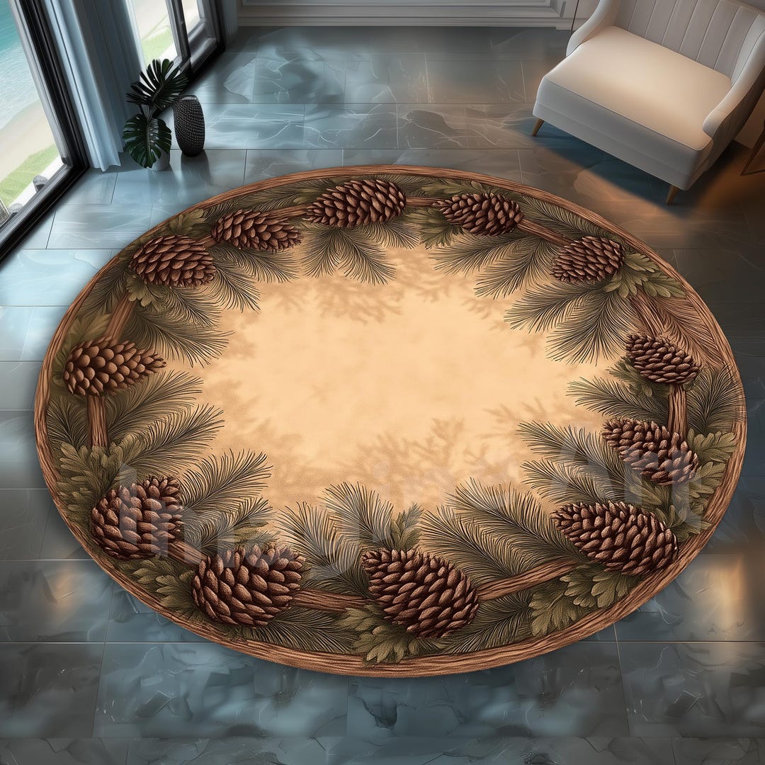 Round Pine Cone Rug: Rustic Mountain Cabin Decor - Etsy