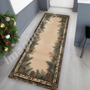 Rustikaler Kiefernläufer: Teal-Erdfarbe, Kiefernzapfen-Design, Weihnachtswinter-Dekor