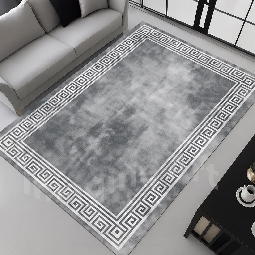 Greek Round Rug Texture Rustic Greek Rug: Classic, Soft Gray-white, Modern Greek Key Design ...