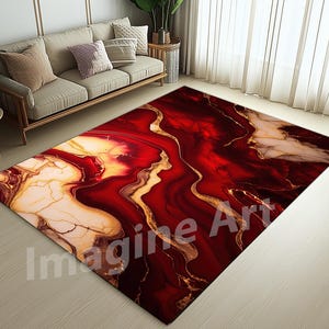 Tapis en marbre rouge noir, Carpette en marbre, Tapis abstrait rouge noir, Tapis en marbre rouge vif et doré, Carpette à motifs de marbre de couleur rouge