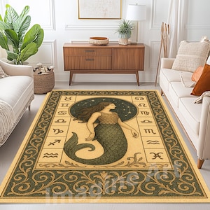 Sternzeichen Meerjungfrau Teppich, Keltisch Teppich, Horoskop Rahmen Teppich, Fantasy Zeichen Teppich, Konstellation Teppich, Verträumter Pisces Teppich
