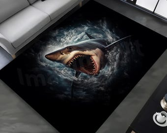 Scary Shark Area Rug: Nautical Ocean Decor