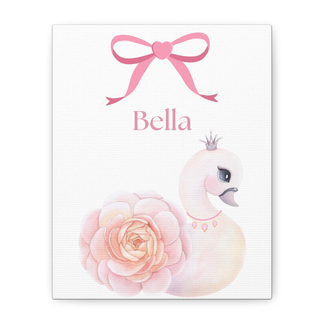 Canvas Art, Pink Swan Nursery Decor, Personalized Stretched Wall Art ...