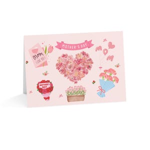 Cartes de voeux pour la fête des mères, motifs floraux et coeurs assez roses, paquet de 1 à 50, cadeau, pour elle, vacances, célébration, cartes faites main