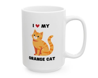 Orange Cat Ceramic Mug, I Love My Feline Companion, Cute Coffee Cup - Gift for Cat Lovers, Cat Mom, Pet Owners - Kitty Decor, Cat Lady Mug,