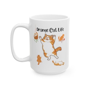 Orange Cat Mug, Cute Feline Gift, Funny Animal Lover Tea Cup, Whimsical Kitty Coffee Mug, Ceramic Cat Drinkware, Cat Lady Gift