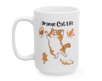 Orange Cat Mug, Cute Feline Gift, Funny Animal Lover Tea Cup, Whimsical Kitty Coffee Mug, Ceramic Cat Drinkware, Cat Lady Gift