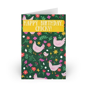 Carte d'anniversaire - Carte de voeux avec poussin de ferme, motif floral vert, 1 ou 10 pièces, intérieur vierge, papeterie faite main, carte toutes occasions