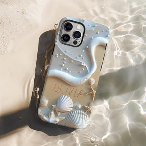 Personalized Sandy Beach Tough Phone Case, iphone 14 15 16 Pro Max Plus, 11 12 13 Pro Max, 12 13 Mini, X XR XS Max, 8 Plus, Google Pixel