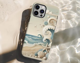 Beachy Seashells Coastal Tough-telefoonhoesje, iphone 14 15 16 Pro Max Plus, 11 12 13 Pro Max, 12 13 Mini, X XR XS, XS Max, 8 Plus, Google Pixel