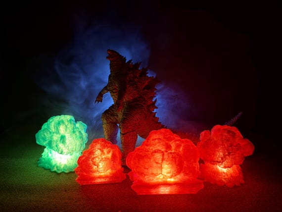 Godzilla Diorama Explosion Set: 3D Printed Rechargeable RGB LEDs, Diorama and Toy Photography Props