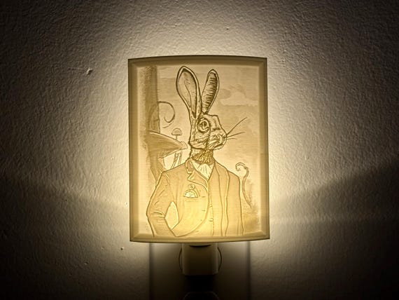 Steampunk Rabbit Lithophane Night Light 4” x 5”  – 3D Printed Art Lamp | Cosmic Yuups