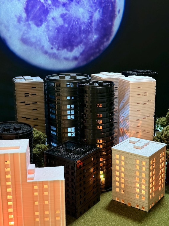 The Sir.Dork Collection  – Variety Building Set  3D Printed RGB LED Diorama for Godzilla and Kaiju Battle Displays