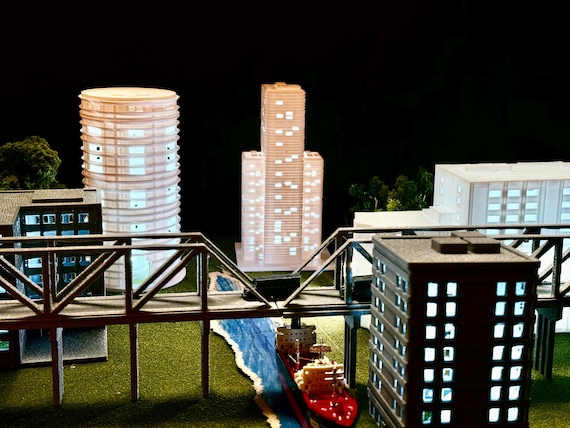 3D Printed Steel Truss Bridge Diorama Set: Godzilla Kaiju Battle Display