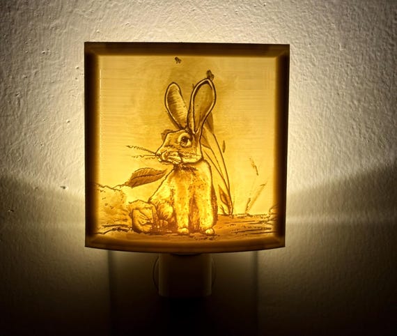 Hand drawn Easter Rabbit Lithophane Night Light 4.5” x 4”  – 3D Printed Art Lamp | Cosmic Yuups