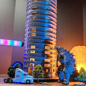 XXL Miniature City Building: 1/64 Scale Skyscraper,Godzilla Diorama Display