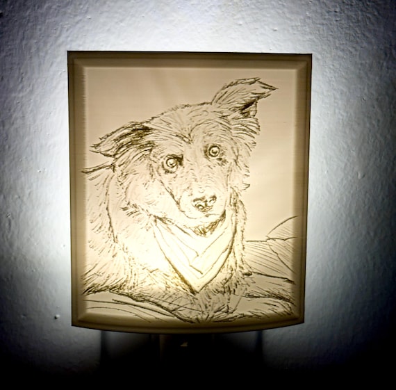 Hand drawn Aussie Shepherd Lithophane Night Light 4.5” x 4”  – 3D Printed Art Lamp | Cosmic Yuups