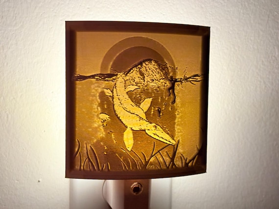 Eclectic Mosasaurus and Diver Lithophane Night Light 4” x 4”  – 3D Printed Art Lamp | Cosmic Yuups