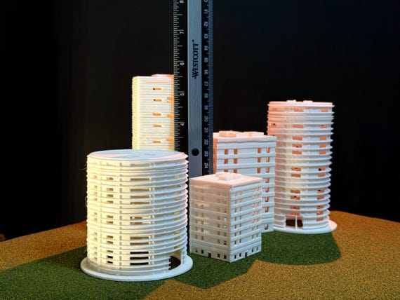 Mini City Godzilla Toy Set of 5  3” to 6” Durable Scale City Design, Creative Diorama Kit for Kids & Adults, Gift Idea, Home Decor